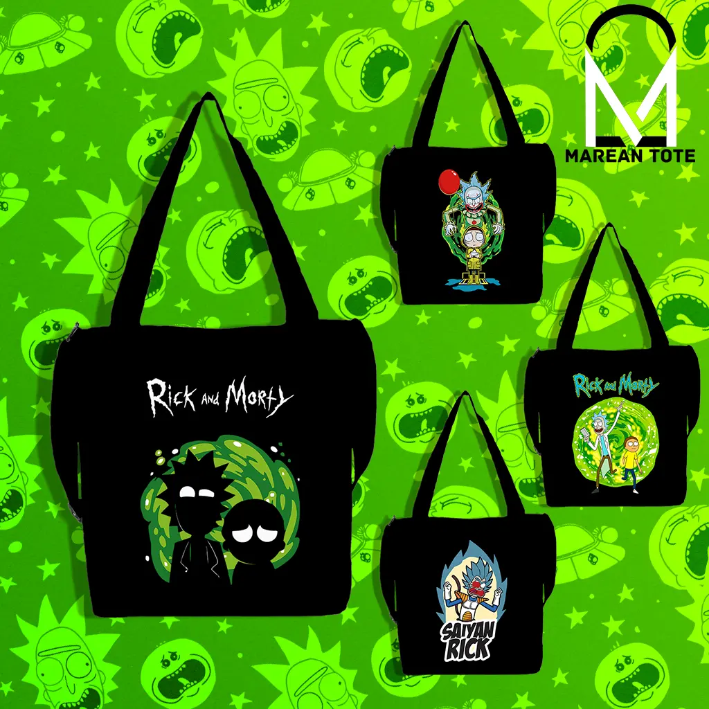 MAREAN TOTE Rick and Morty Black Tote Bags Sling Crossbody Bag For Men With Zipper Pt. 6