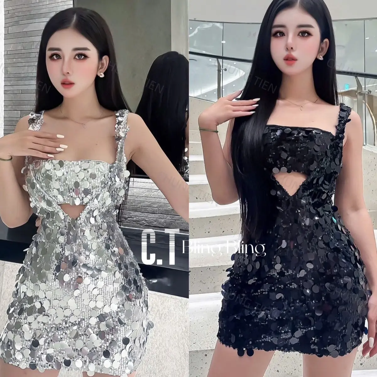 Váy Dự Tiệc,SN,Bar Bling Bling 2Màu:Đen,Bạc Size:SM (san hang)