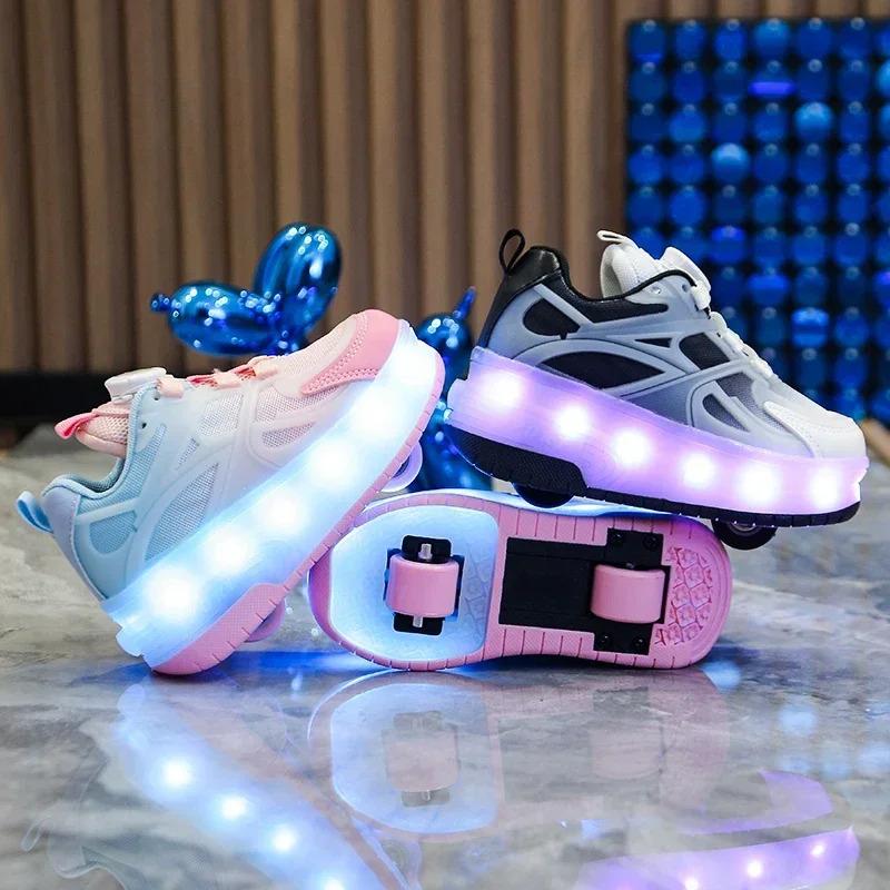 Kid Boys Girls Flashing Roller Skate Shoes Children Fashion LED Light Up Shoes USB Charging Luminous Wheels Sneakers for Street 3