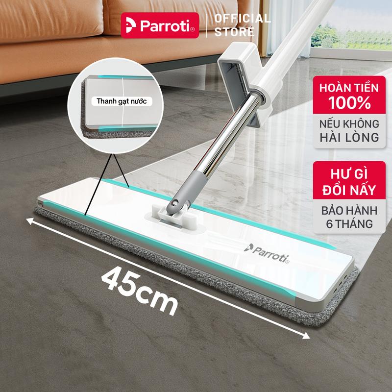 Cây Lau Nhà Tự Vắt Xoay 360 Độ Cây Lau Nhà Công Nghiệp Bàn Lau 45cm Có Thanh Gạt Nước Cây Lau Trợ Lực Cán Dài Tay Cầm Có Mút Mềm Parroti Magic 03 - MG03