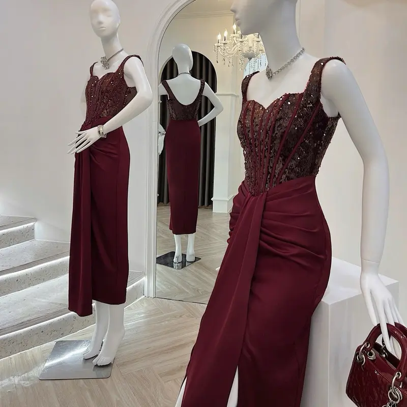 Đầm body kim sa 2 dây phôi lụa nhún bụng