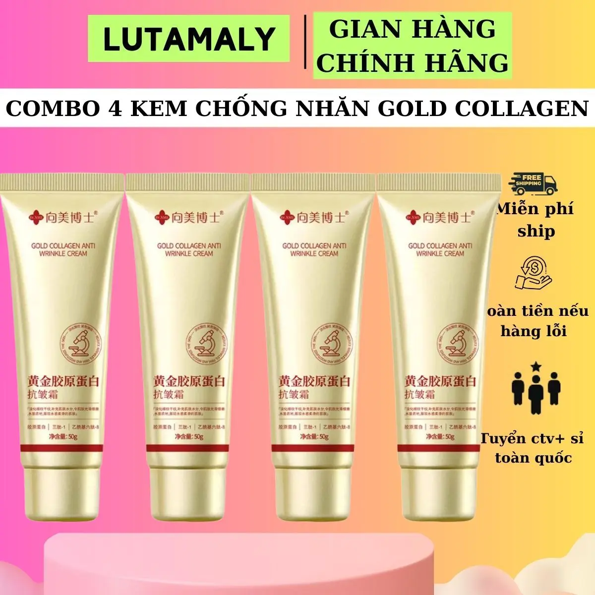 Mua 4 kem chống nhăn Gold Collagen hỗ trợ làm săn chắc nâng cơ-LUTAMALY Skincare Nữ Chăm Sóc Da,Nam