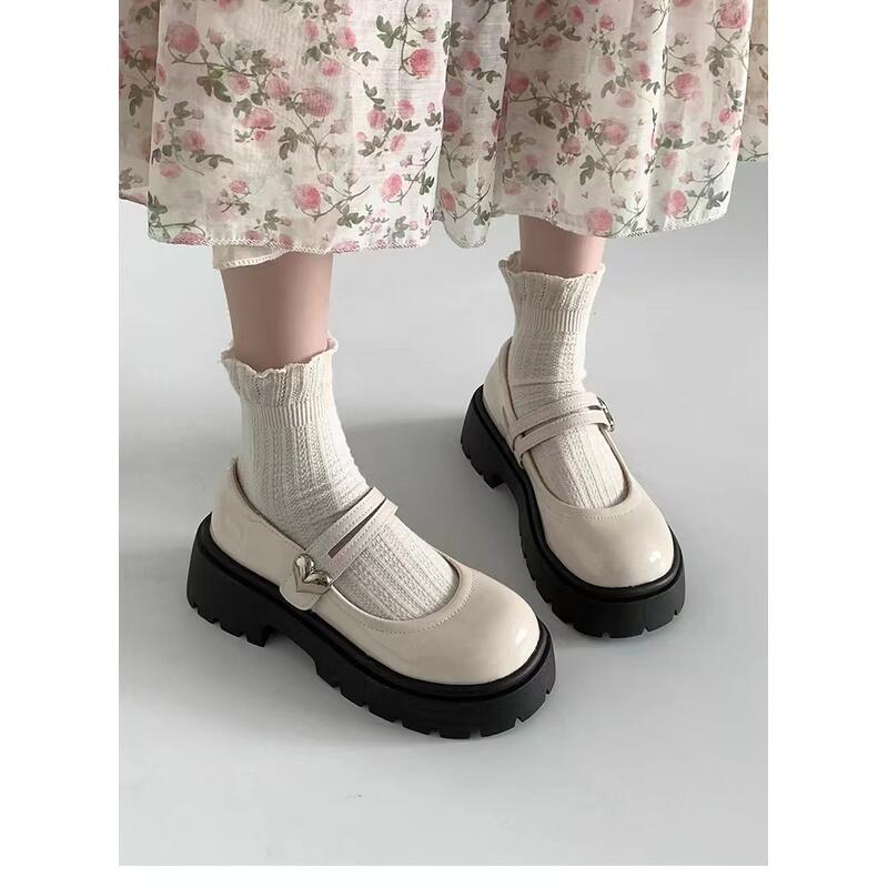 Product Introduction of Black Thick soled Small Leather 2024 Spring and Autumn New Le Fu with One Word Belt Mary Jane British Style Single Shoes for Women Footwear Girl 13