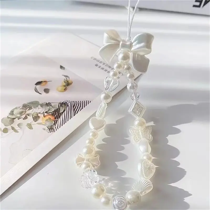 Dây Chuyền Điện Thoại, Phong Cách Hàn Quốc, Thiết Kế Nơ Trái Tim Quyến Rũ Dễ Thương, Dành Cho Phụ Nữ Và Trẻ Em Gái, 1 / 2 Cái, Dây Đeo Trang Sức Điện Thoại, Dây Đeo Buộc Đính Cườm, Phụ Kiện Dây Treo 1