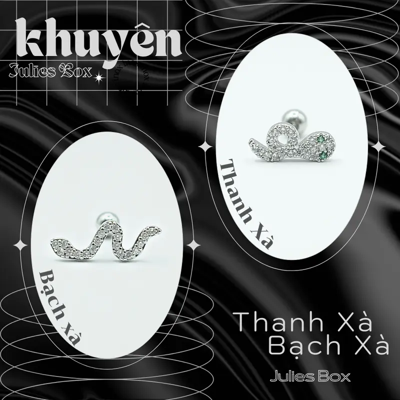 [1 Chiếc] [BẤM] Khuyên Tai THANH BẠCH XÀ Đính Đá Không Gỉ Sét Không Ngứa julies box 66 0