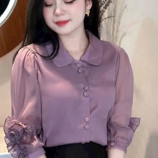 Áo Nữ Thời Trang  405 Tay Lửng Đính Hoa Dễ Thương - Đủ Size