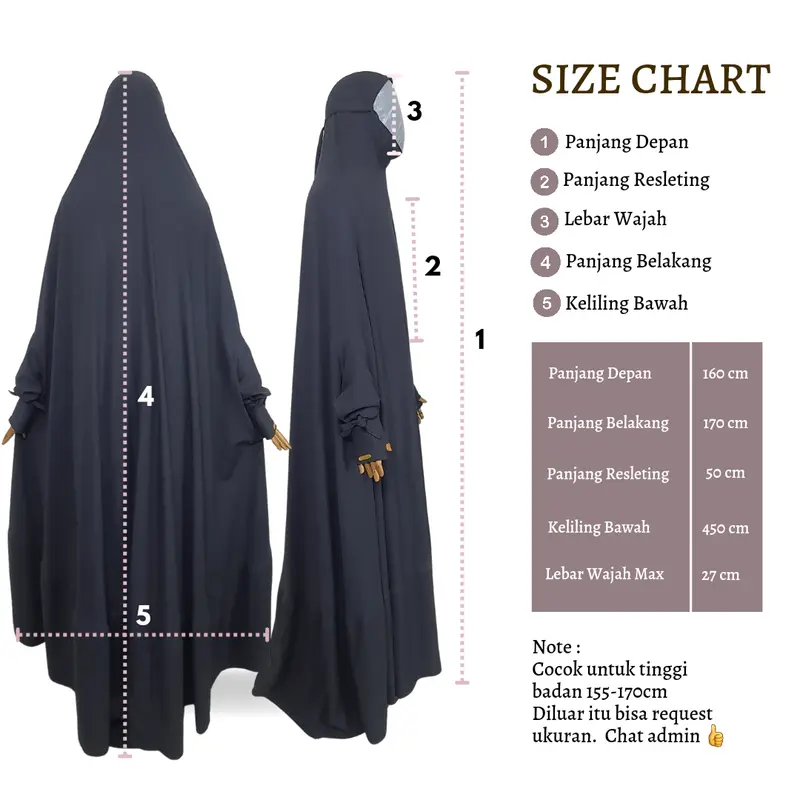 Khaira Long Khimar Jumbo busui overhead instan praktis by hasna moslem  Jilbab  Muslim  Wanita  Syari Non Pad Panjang Tangan Pita Zipper Kerudung Soft Hitam Karet 4