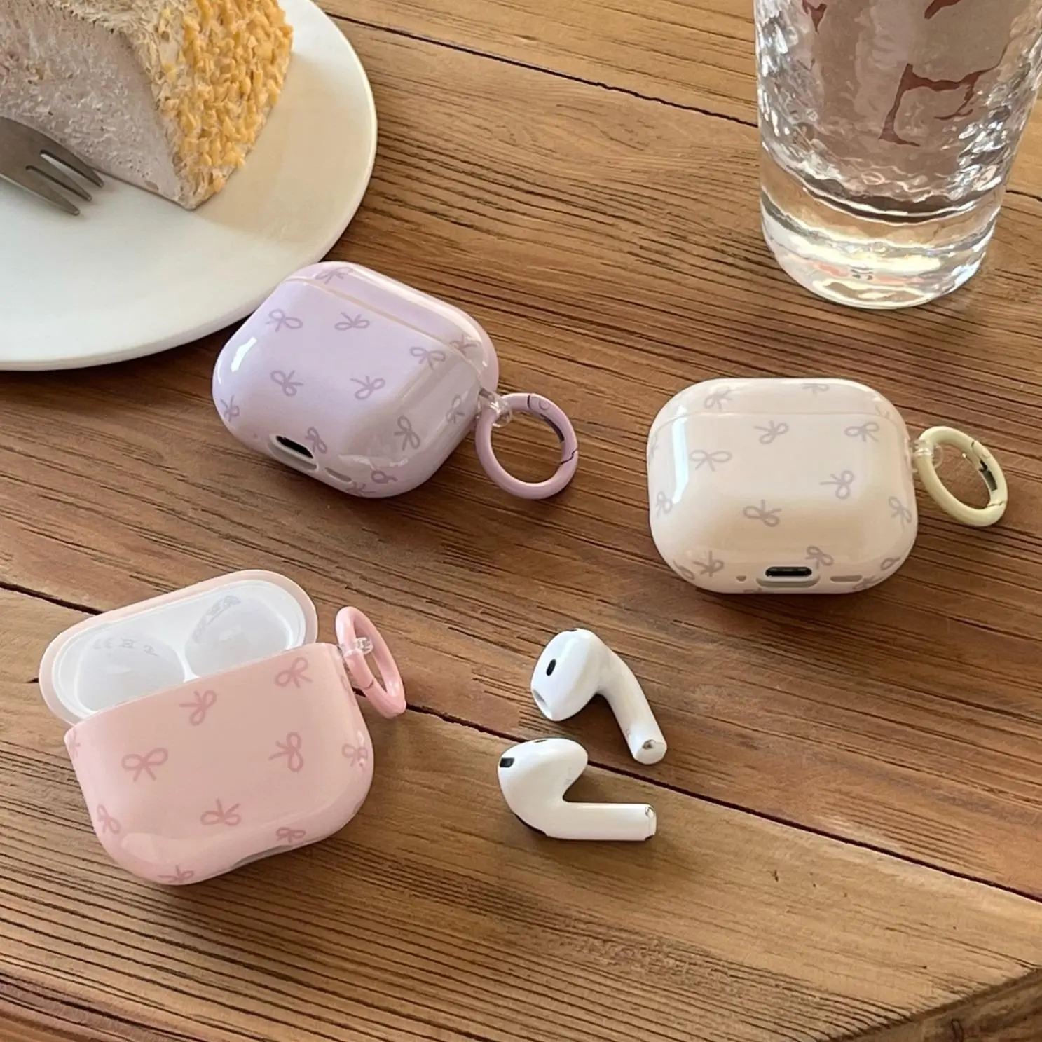 Cute Bow Pattern Earphone Case with Ring, Earphone Protective Cover, In Ear Headphone Protector Cover Compatible with AirPods, Headset