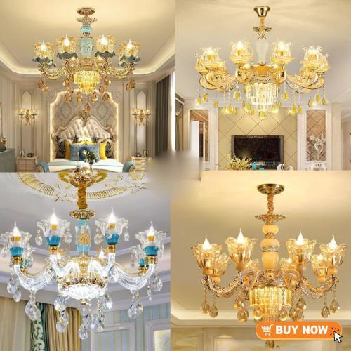 Đèn chùm 8 tay pha lê cao cấp mang phong cách tân cổ điển thiết kế trang trí phòng khách sang trọng