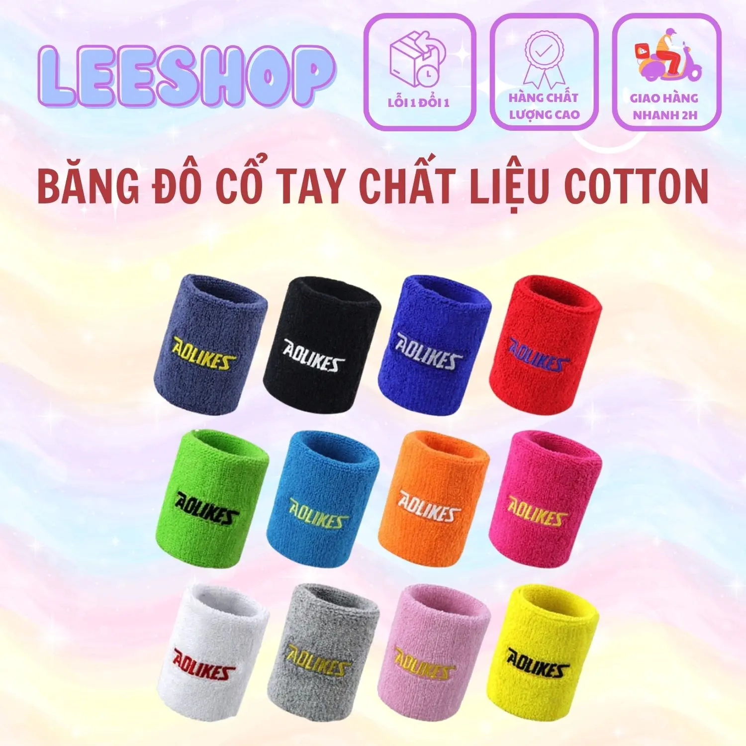 Chặn mồ hôi cổ Tay Aolikes chính hãng, Băng cổ tay chơi thể thao cầu lông, tennis, bóng bàn