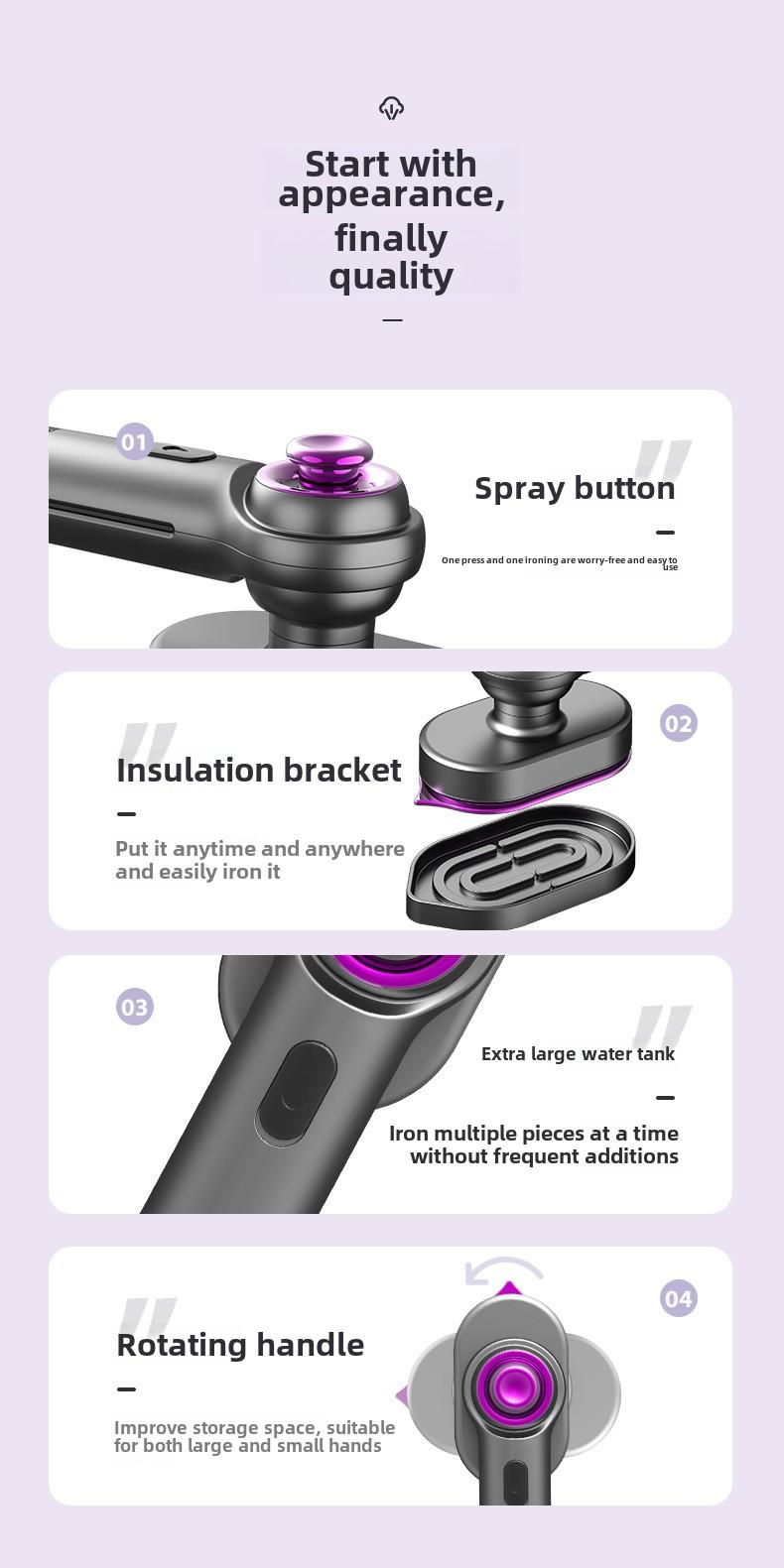 Product Introduction of Mini household small portable dry and wet dual-use rotary folding atomizing steam electric iron hanging ironing machine 11