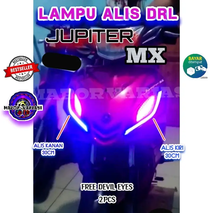 LAMPU ALIS UNTUK JUPITER MX OLD MX NEW 30CM SEPASANG KANAN KIRI BONUS DEVIL EYES 3 TITIK LED BISA COD Motor Motorcycle
