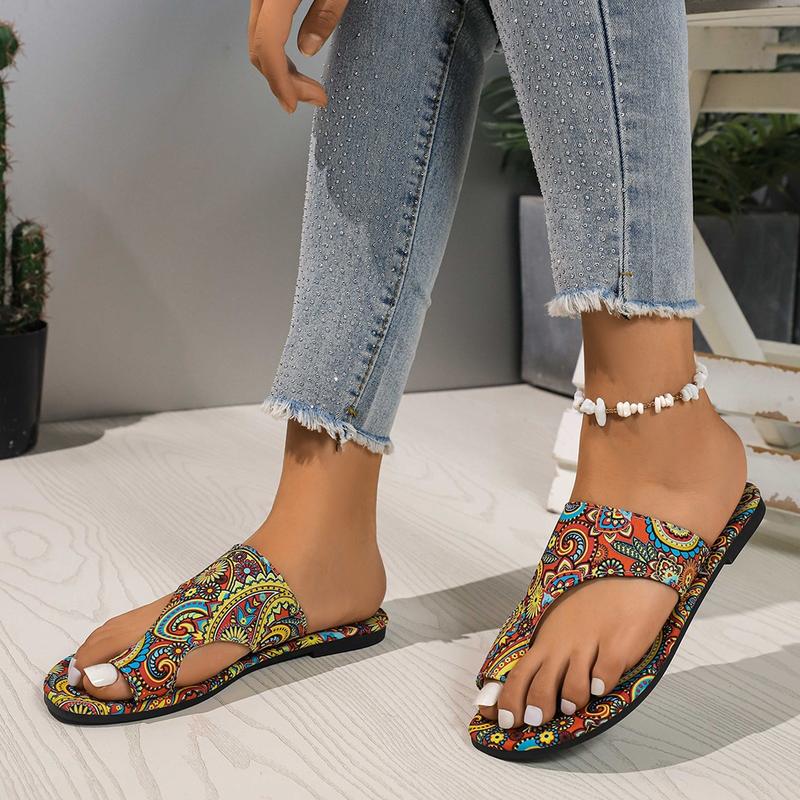 Product Introduction of Sandal Gaya Etnik, Saiz Besar, Untuk Wanita, Ketibaan Baru 2025, Rata, Bercetak, Menutupi Kaki, Gaya Rom 11
