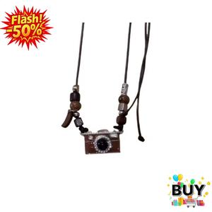 สร้อยคอจี้กล้อง Unisex สำหรับผู้หญิงและผู้ชาย สร้อยคอหนังยาวปรับได้ โซ่เสื้อกันหนาวลูกปัด สร้อยคอฮิปฮอป สีน้ำตาล Y2K แฟชั่น ผู้หญิง สร้อย