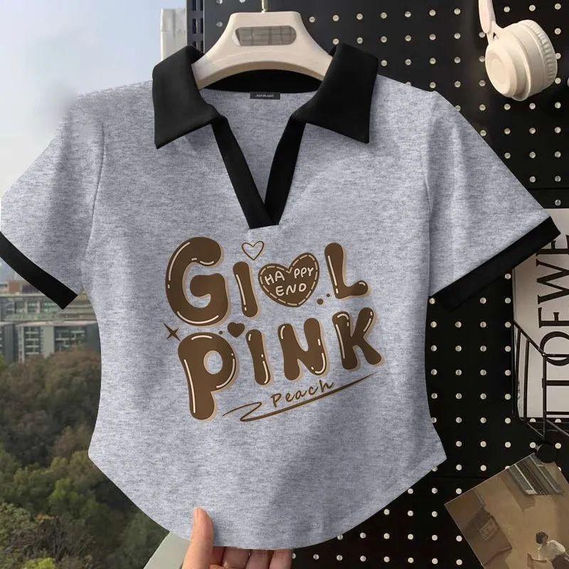 Product Introduction of American Retro Short-sleeved T-shirt for Women in Summer Contrasting Color Polo Shirt Design Niche Chic Short Top Ins Trendy Women 6