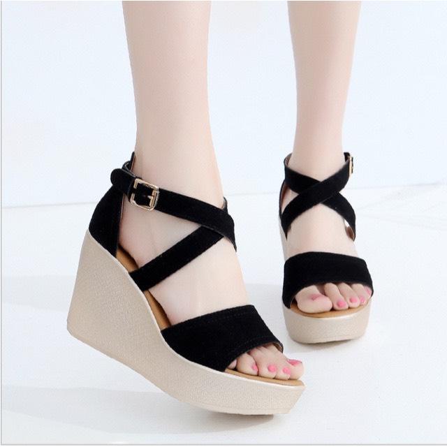 Giày sandal nữ đế xuồng cao gót 9p quai bản chéo 2 dây chéo gót - X018 DéP Shoes Nhung
