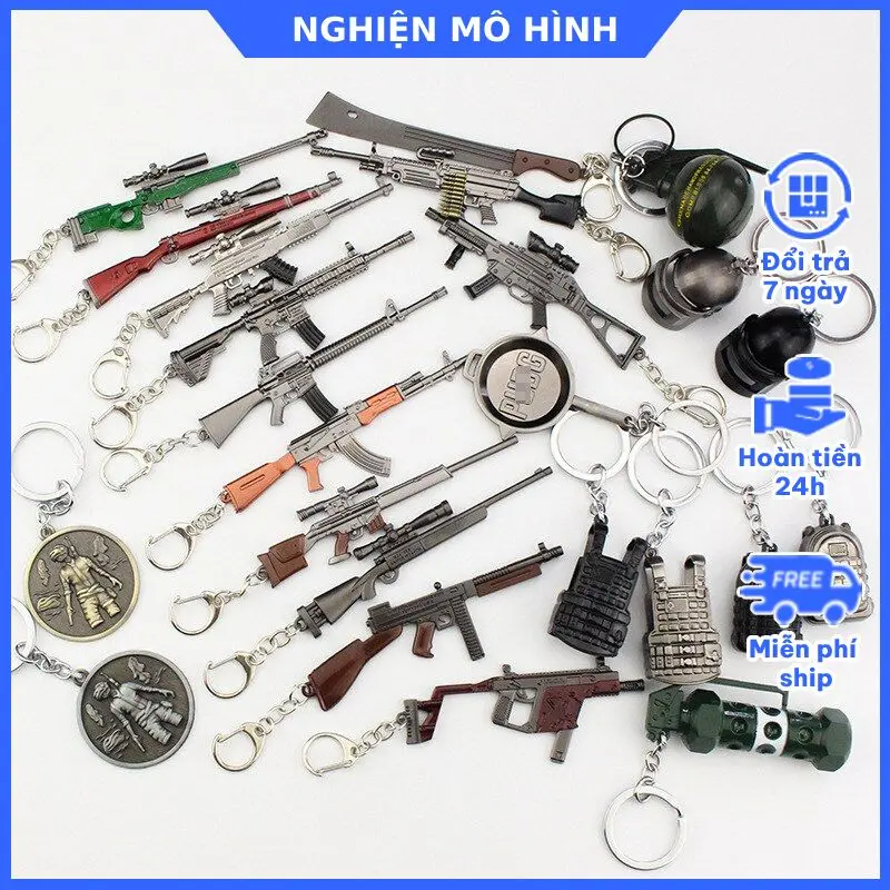 Móc khoá mô hình PUBG AWM AKM K98 AK M416 M249 M16A4 Flare gun Thompson AUG A3 UMP9 Vector SKS Móc Chìa Khoá Móc Khóa Women Nữ