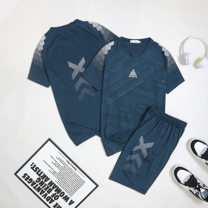 Bộ Thể thao NAm Nữ áo thun quần short vải Lạnh đục lỗ Thông hơi in dập vân Sport Chạy Bộ