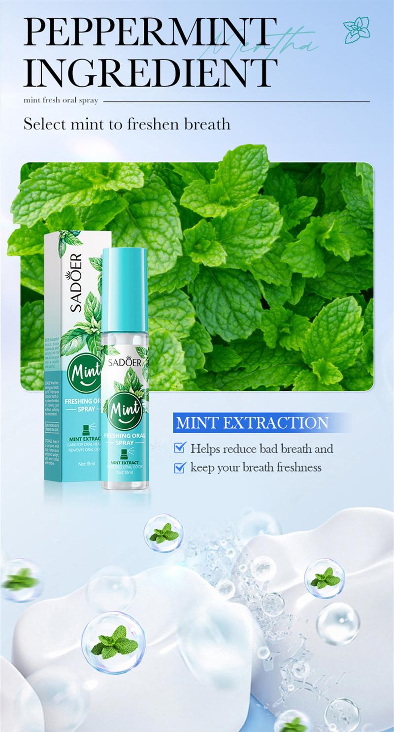 Product Introduction of SADOER Mint Fresh Mouth Spray Fresh Breath Lasting Fragrance Eliminating Halitosis Spray Oral Organic Breath Spray Restore Herbal 22