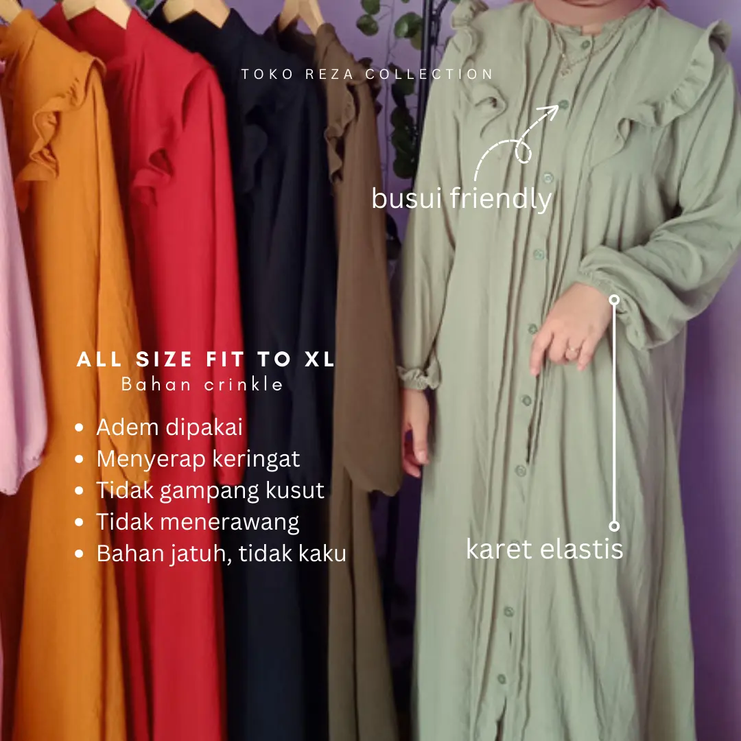 VIONA DRESS POLOS TERBARU BAHAN CRINKLE ALL SIZE FIT TO XL BUSUI FRIENDLY Muslim Gamis Kancing