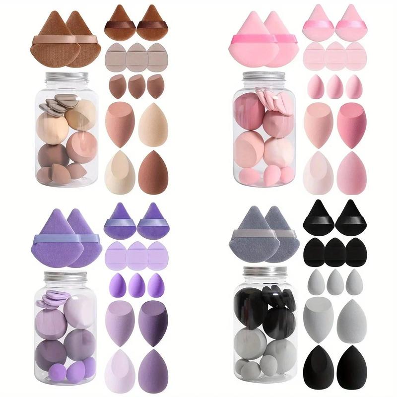 Set Span Solek, 12 / 14Pcs, dengan Balang Penyimpanan, Pengisar Kosmetik, Span Asas Telur Kecantikan, Puff Bedak, Aksesori Alat Solek 1
