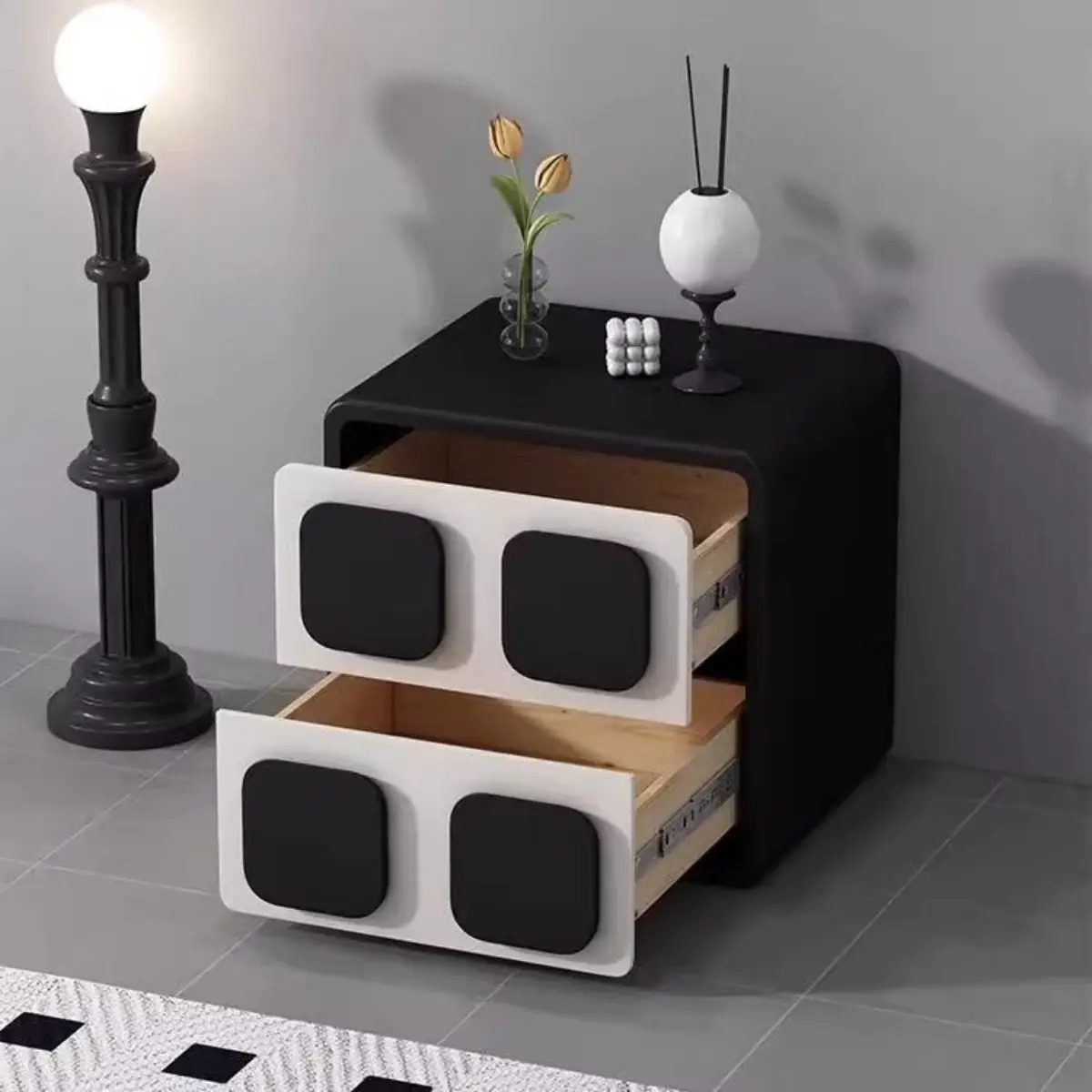 Solid Wood Bedside Table Modern Bedroom Building Blocks Cream Creative ...
