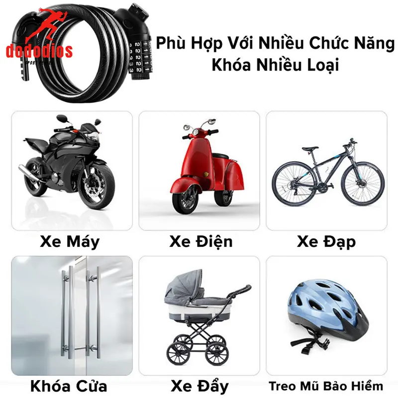 Khóa Xe Đạp Dây Lõi Thép 5 Số Dài 120cm – Chọn Màu – Bộ Khóa Xe Máy Thông Minh Chống Trộm Cao Cấp Chính Hãng Dododios Gắn Xe Đạp Đạp Xe Đạp Sport 2