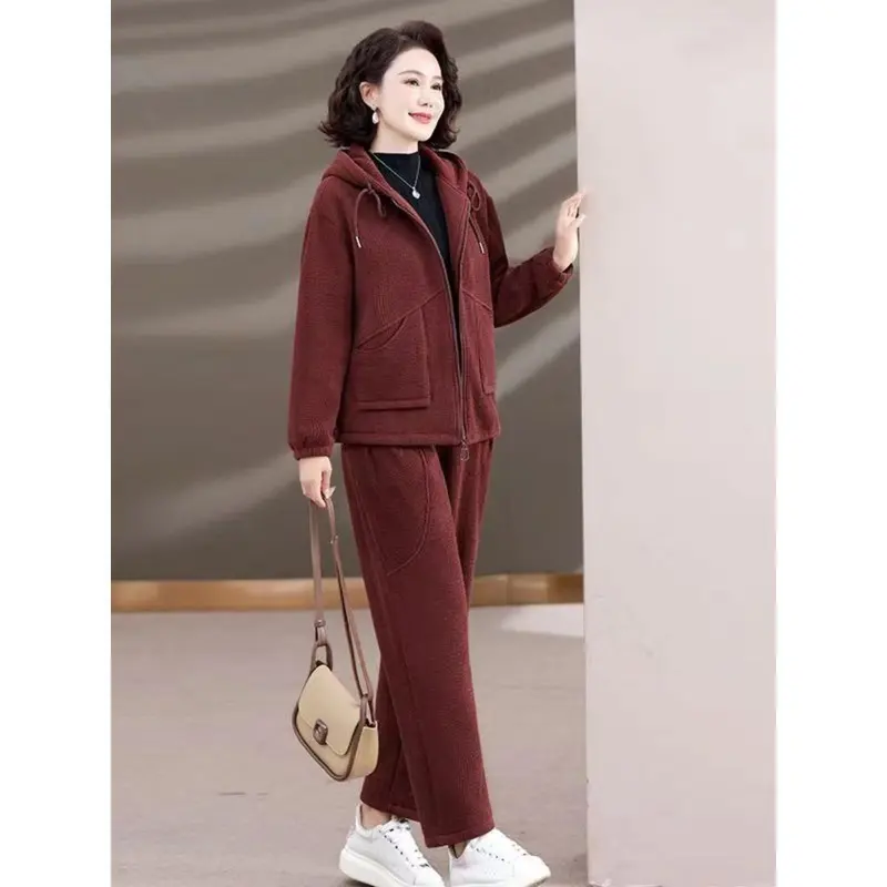 Trang Phục Quần Áo Thể Thao, Phong Cách Thường Ngày Dày Dặn, Áo, Dành Cho Phụ Nữ TRUNG NIÊN Và Cao Tuổi, Áo Khoác Mới, Lót Lông Cừu, Thích Hợp Cho Mùa Thu, 2024 3