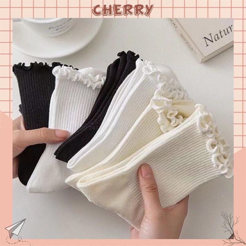 Tất cổ cao bèo nhún phong cách vintage đáng yêu,vớ nữ bèo nhún lolita - Cherry Shop