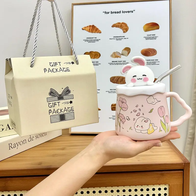 Món quà sinh nhật quà tặng bạn gái, bạn thân Sản phẩm tinh tế hình Thỏ dễ thương 420ml Ly sứ uống nước - TTB 02 1