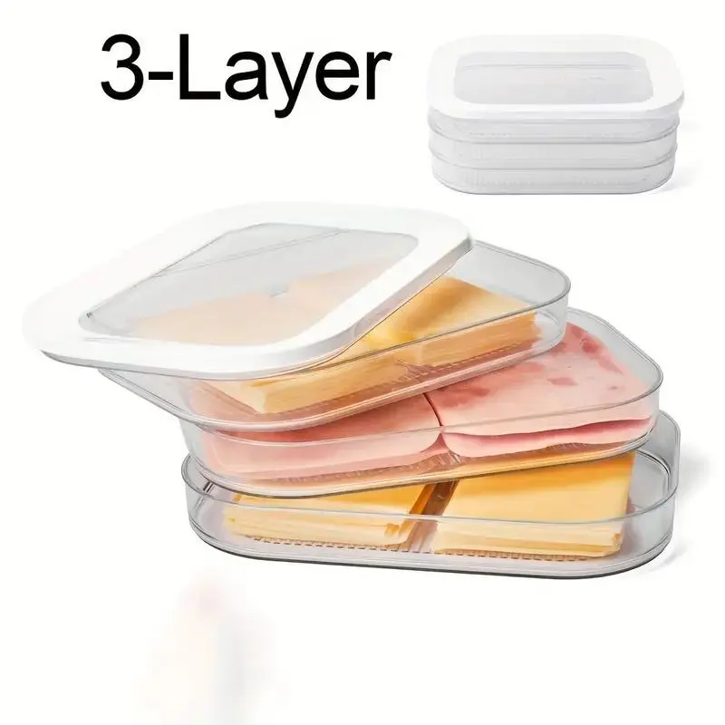 3-tier Stackable Refrigerator Food Storage Container with Lid, 1 Count Food Preserving Container, Kitchen Organizer for Meat, Vegetables, Utensils 3