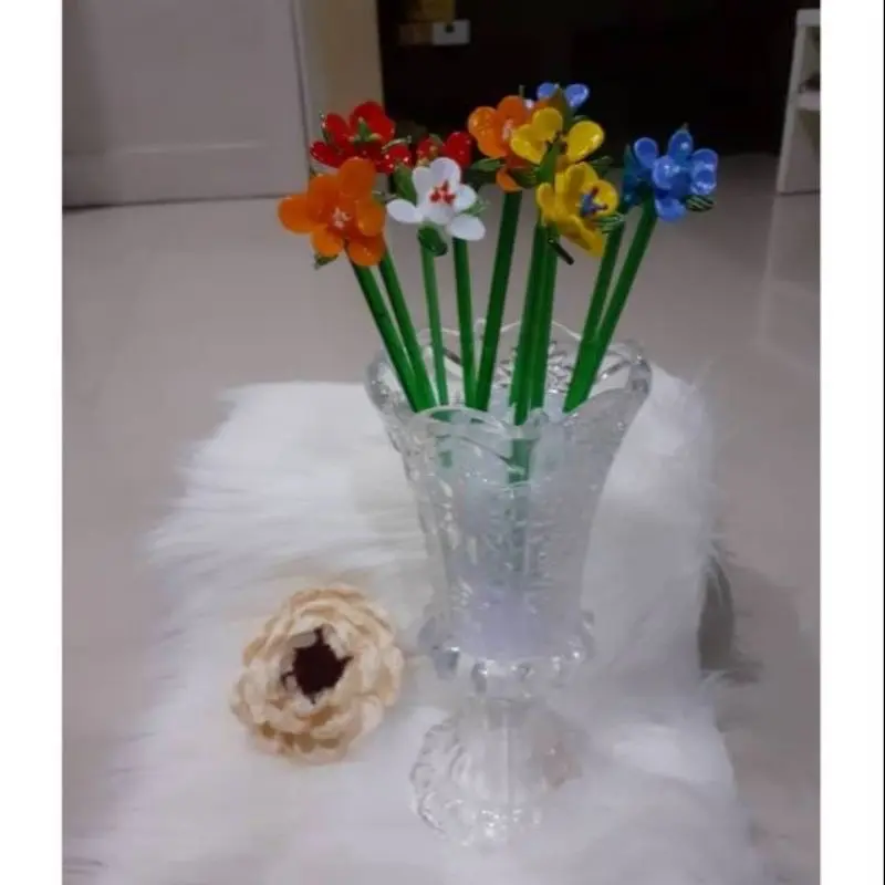 Bunga Lidi Kristal Satu Set 6 pcs Bunga/ Pajangan Bunga kristal lidi