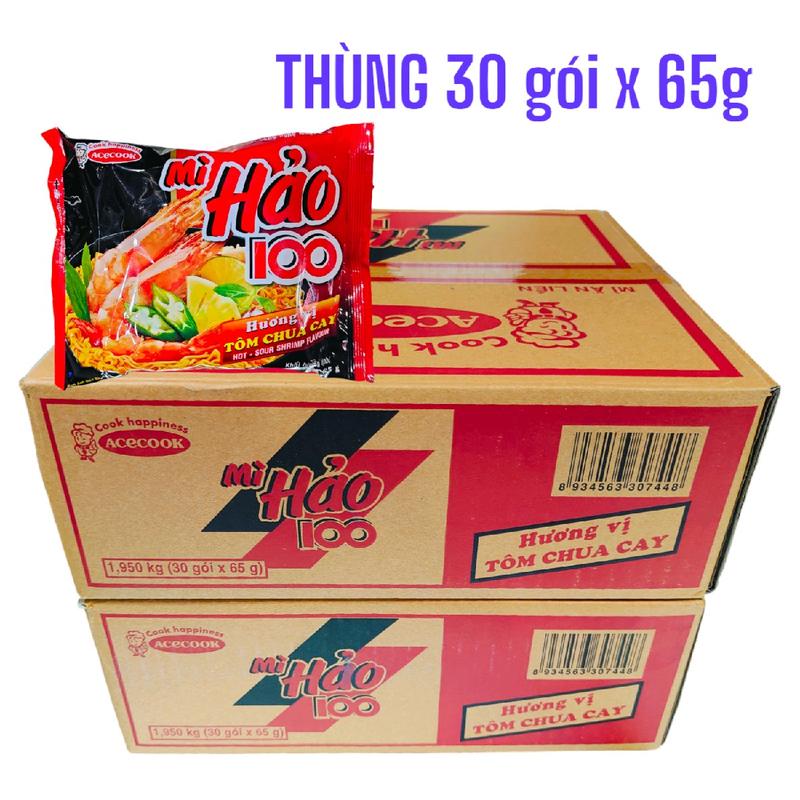 Thùng Mì Hảo 100 Gồm 30 Gói x 65g ,Mì Ăn Liền Hương Vị Tôm Chua Cay Vị Chua Miến