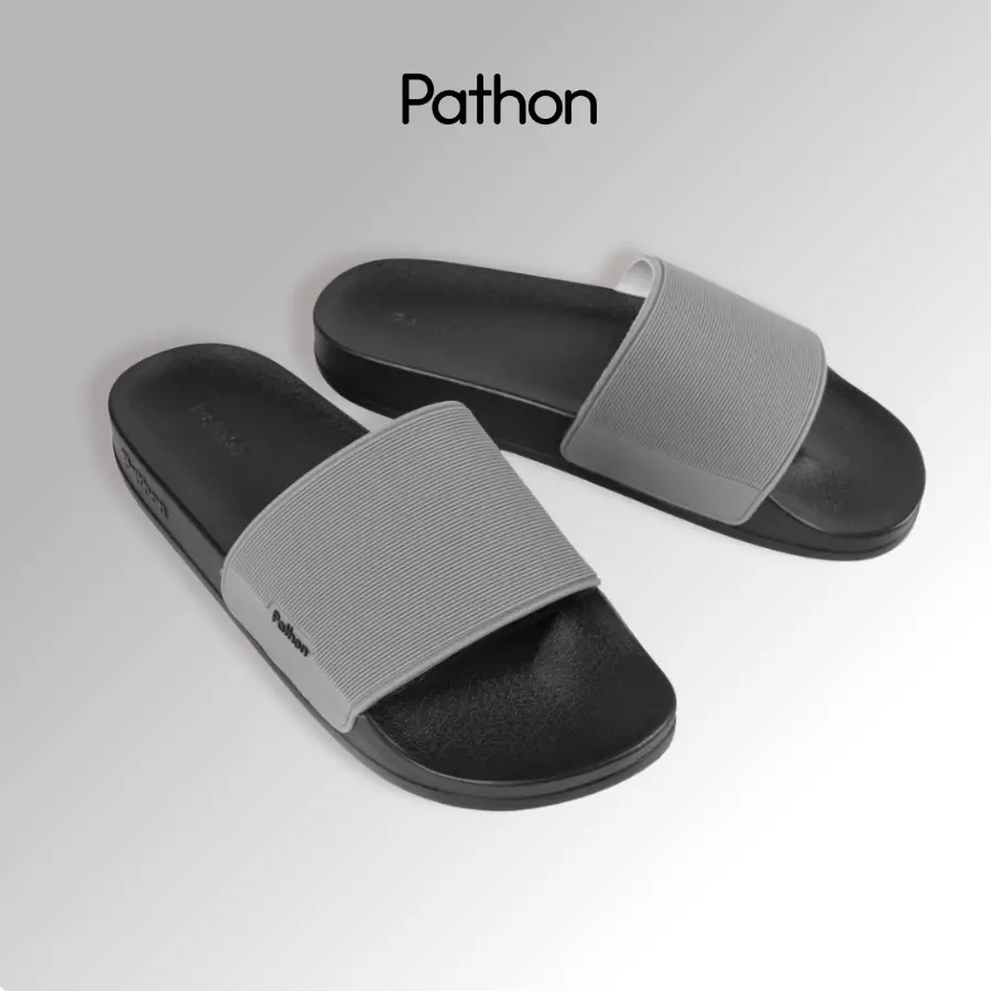 [Pathon] Dép quai ngang nam nữ- quai PVC và đế PU đen  quai xám  SD24NHAM Slipper