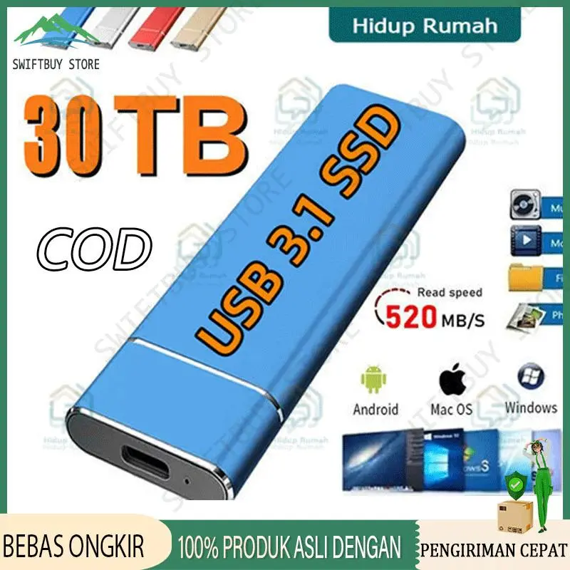 【Dari Jakarta FAST】 SSD Eksternal 4TB USB 3.0 Type-C ssd laptop PC ssd portable eksternal hp solid state drive 1