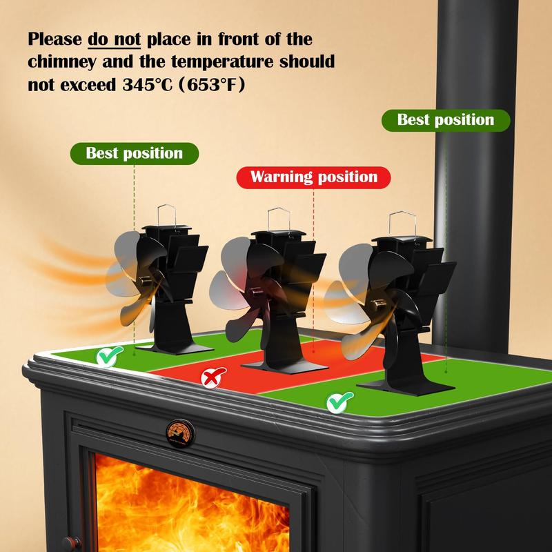 Wood Stove Fan, 6 Blade Wood Stove Fan with Magnetic Temperature Gauge, Quiet Operation Stove Fan, Home Appliances for Efficient Heat Circulation 7