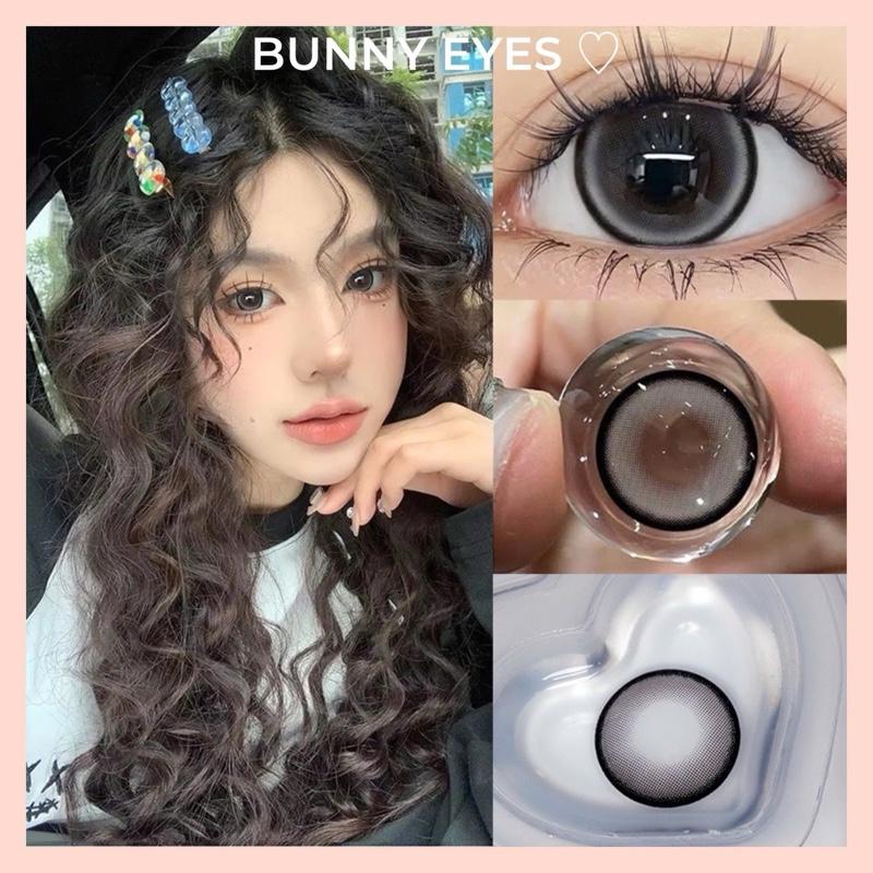  Kính Áp Tròng Lens Xám Viền Đen Milk Gray Size 14.5mm Độ Cận Từ 0.00 Đến 6.00 Độ  Tặng Kèm Khay Dụng Cụ Đeo  - Bunny Eyes pearly gray  lens 