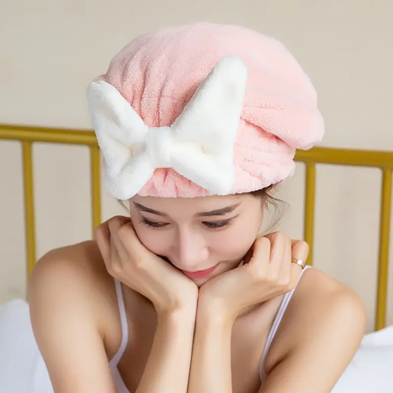 Quick Drying Hair Cap Women Bowtie Bathing Hat Microfiber Towel Superfiber Shower Cap For Spa Bathroom Accessories Shower Cap