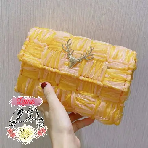 (Xả kho - Có hướng dẫn) Set túi tự đan ruy băng sừng hươu trơn 2 màu phối hợp