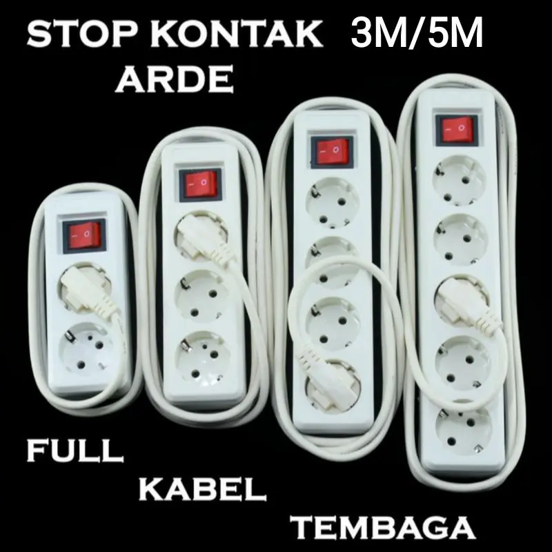STOP KONTAK + KABEL 2/3/4/5 LUBANG 3/5 METER SNI Colokan Saklar 0