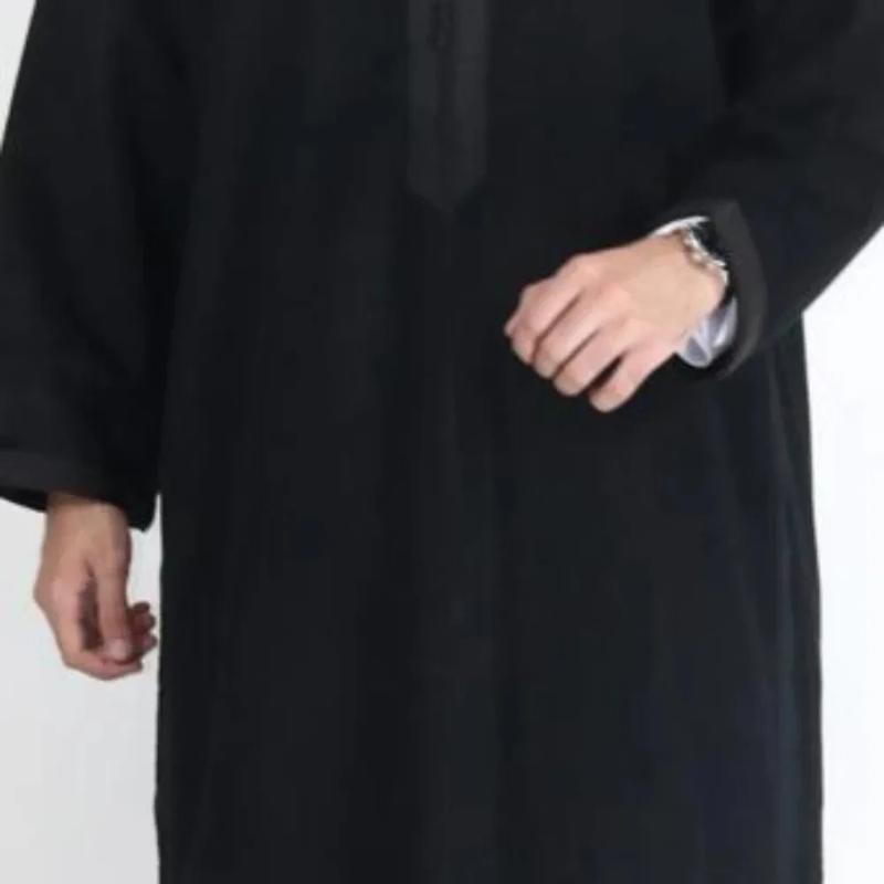 Product Introduction of 2024 Men's Muslim Thobe Middle East Jubba Thobe Long Sleeves Islamic Robe Men Muslim Dress Saudi Arabic Hooded Thobe Abaya Male 2