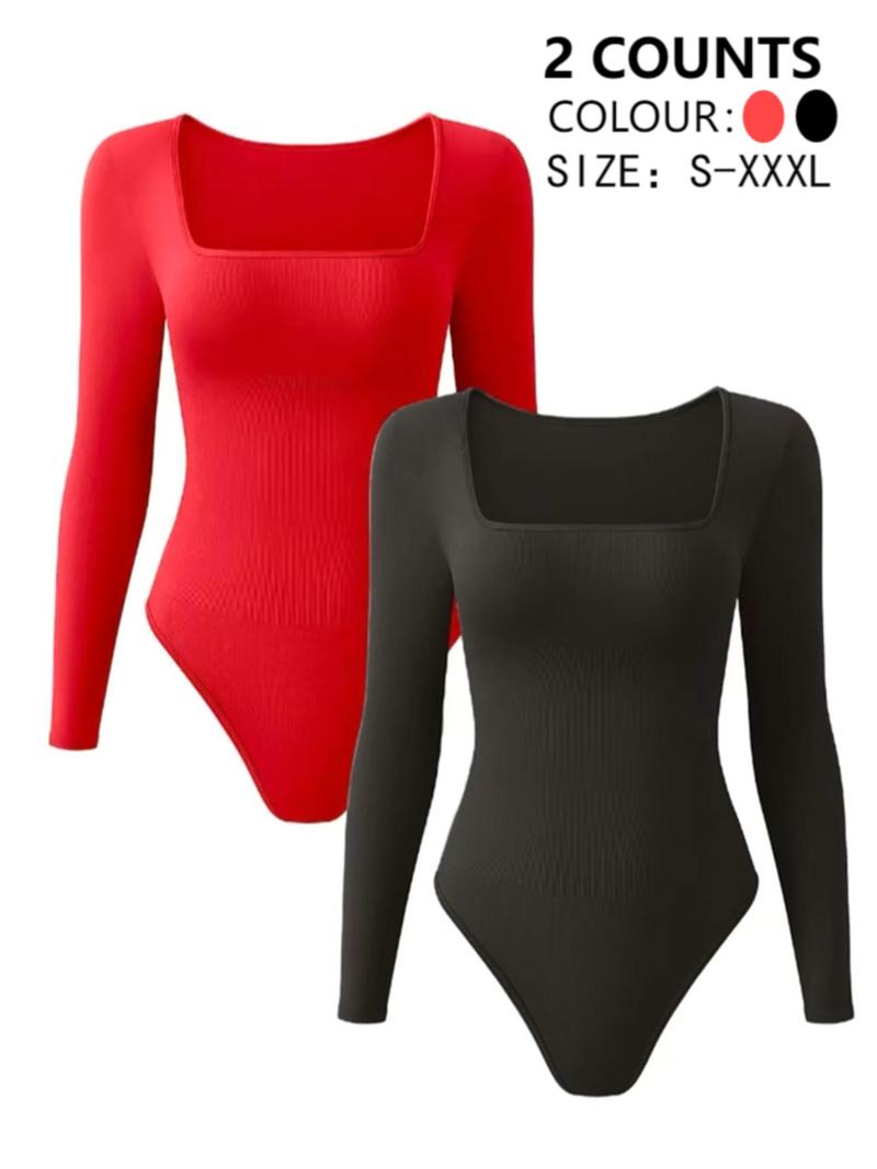 Product Introduction of Women's Solid Square Neck Long Sleeve Shapewear Bodysuit, Casual Comfy Button Closure Crotch Tummy Control Butt Lift Shaper, Ladies Shapewear for Daily Wear 5