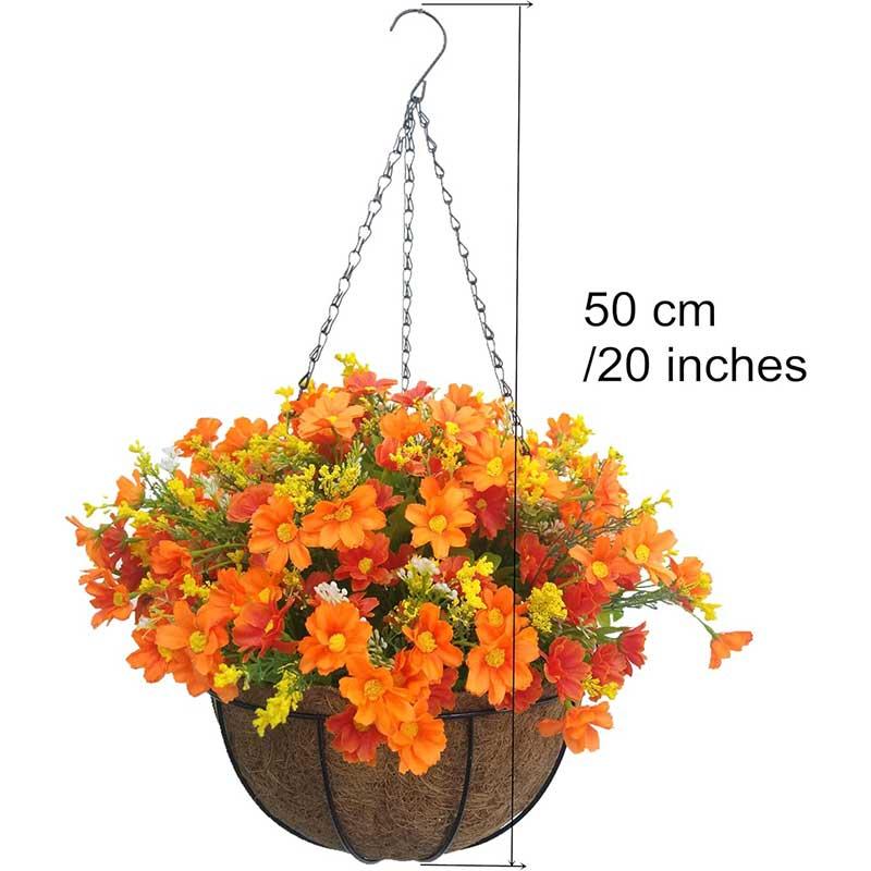 Artificial Flower Basket, 1 Count Faux Flower Basket with Chrysanthemums & Eucalyptus Leaves, Decorative Flower Basket for Home Garden Party Wedding 3