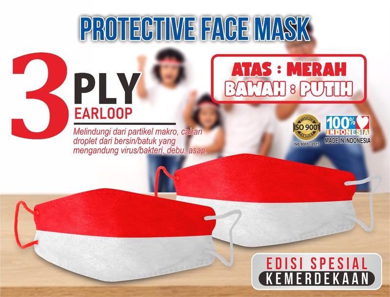 (EDISI KEMERDEKAAN) MASKER KF JSP MERAH-PUTIH @25 PCS Nyaman Loop Telinga 0