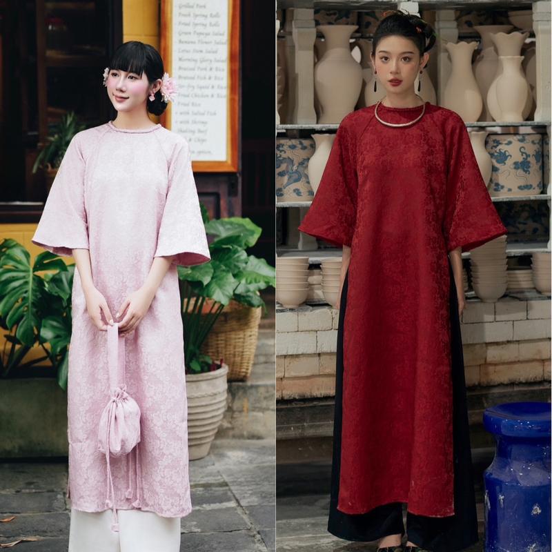 Petbychang - Áo dài gấm cổ tết Cẩm Châu, dáng áo dài cách tân với hoạ tiết gấm hoa văn nổi cao cấp