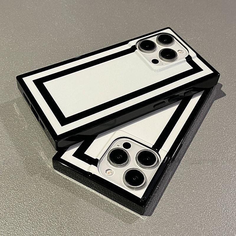  Ốp Vuông Cổng Thông Tin Màu Đen Và Trắng Dành Cho iPhone 13 15 14 16 12 11 Pro Max 13 14PROMAX 13PRO 14PRO 15 16 PLUS ốp Mềm Có Phụ Kiện Bảo Vệ Màn Hình Chống Sốc Ốp Điện Thoại 