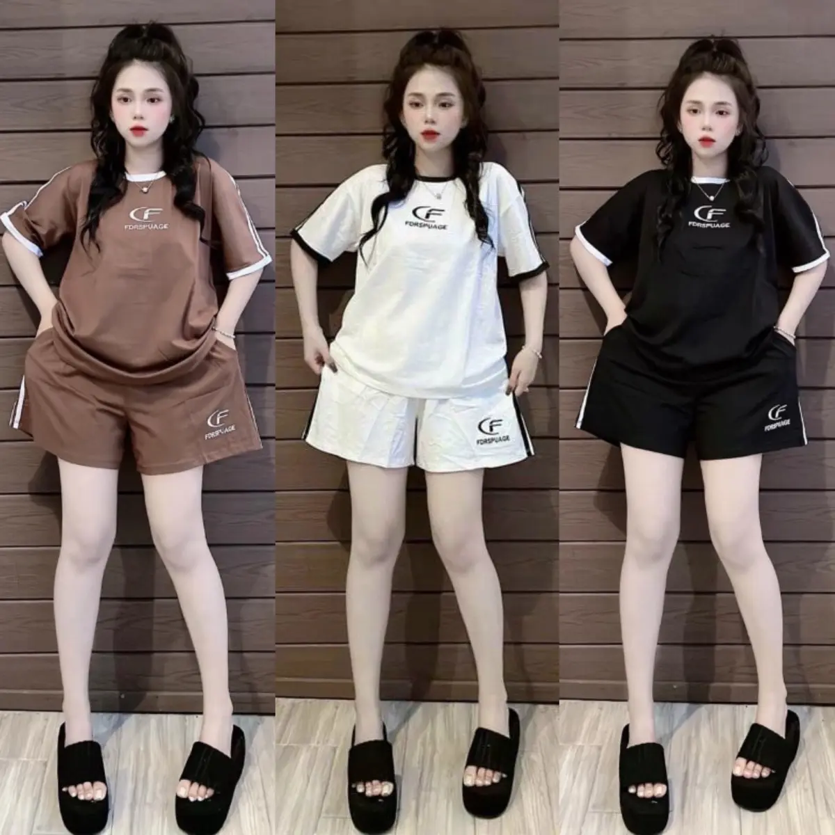 SET ĐỒ BỘ ĐÙI THỂ THAO BIGSIZE 40-90KG THÊU CHỮ CFDRSPUAGE (CHẤT LIỆU COTTON 100% THẤM HÚT TỐTTT) có thể giặt máy Nữ Nhung Thun Women Áo Sport Tập Gym