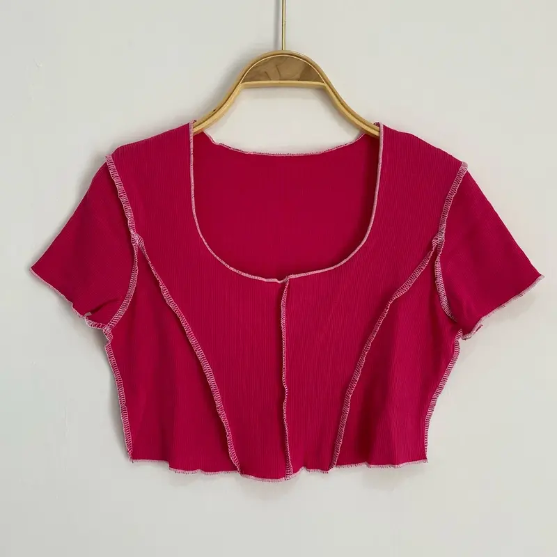 Atasan Crop Top Ribbed Setrip Korean Style/Kaos Lengan Pendek Wanita Polos Melar Baju 1