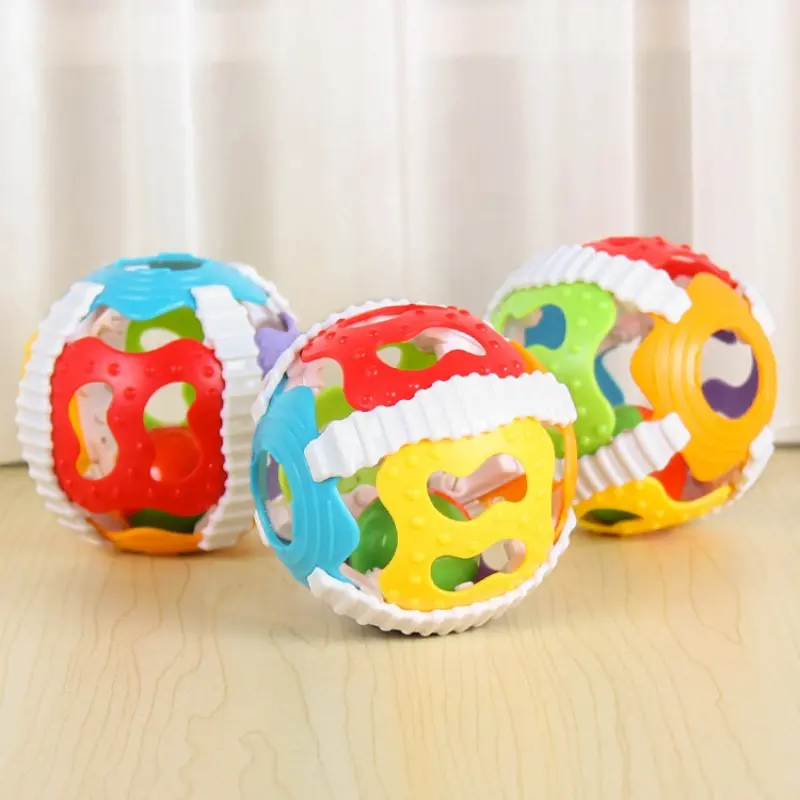 Baby toy, infant puzzle early education bell, soft rubber with 6 colors, handheld player rings the bell