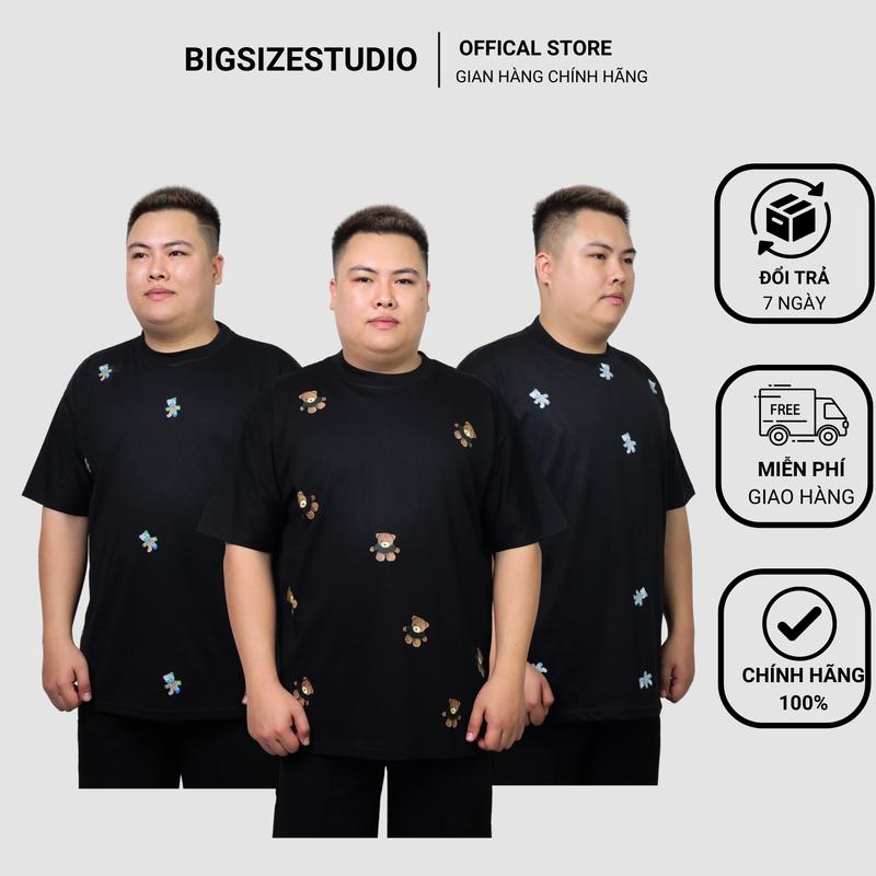 Áo phông gấu cotton 230gsm boy phố dành cho người béo có size lên đến 150kg  BIGSIZESTUDIO BIGSIZENAM Menswear Cổ Tròn